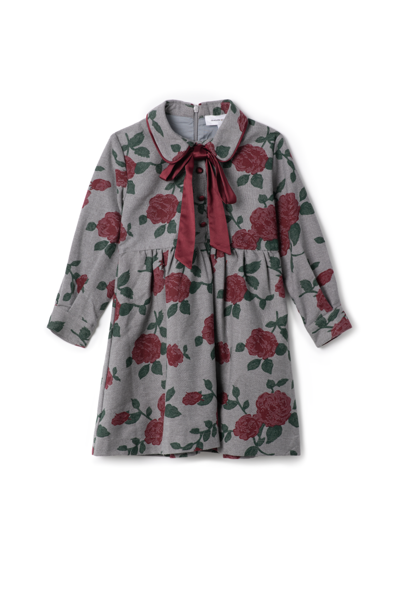 Charlotte & George Printed Woven Dress with Neck Ribbon, Main, color, Grey