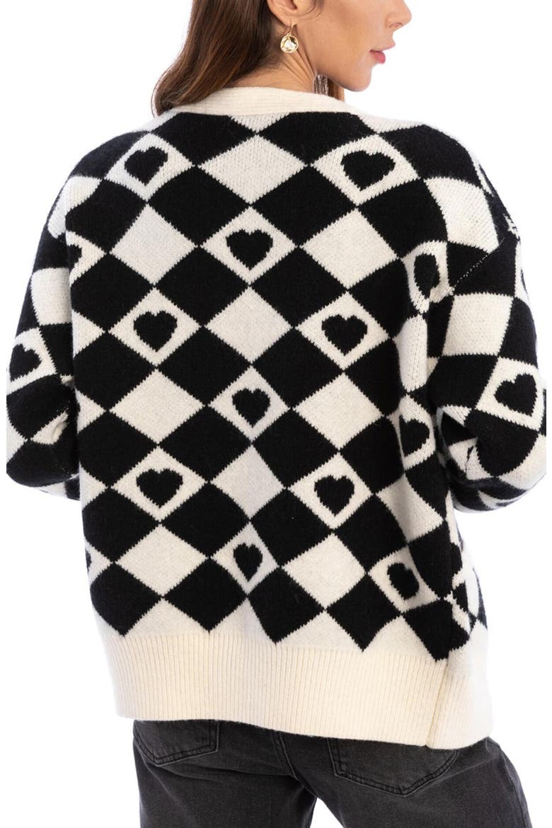 Corazón Checkered Cardigan, Alternate, color, BLACK