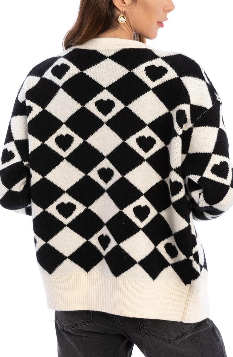 SAACHI Corazón Checkered Cardigan, Alternate, color, Black
