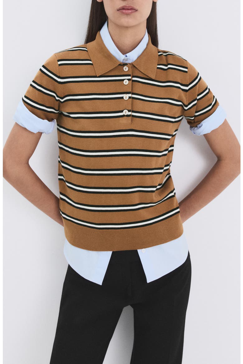 Stripe Polo Sweater, Main, color, CARAMEL
