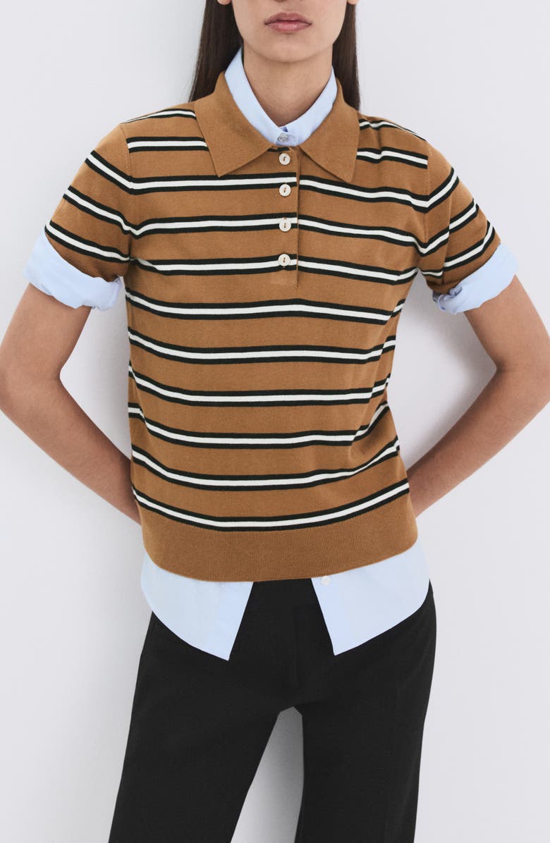 MANGO Stripe Polo Sweater, Main, color, Caramel