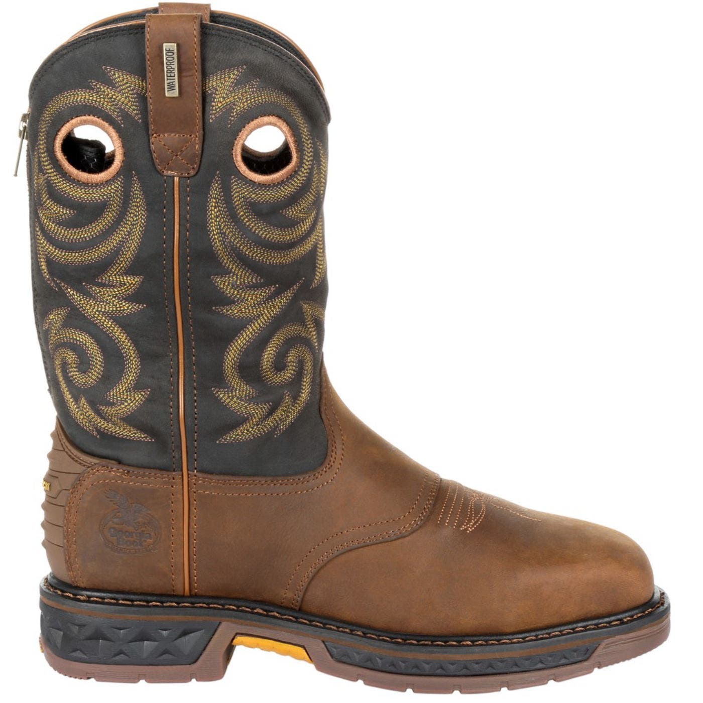 Carbotec Lt Steel Toe Waterproof Pull On Work Boot, Main, color, BLACK AND BROWN