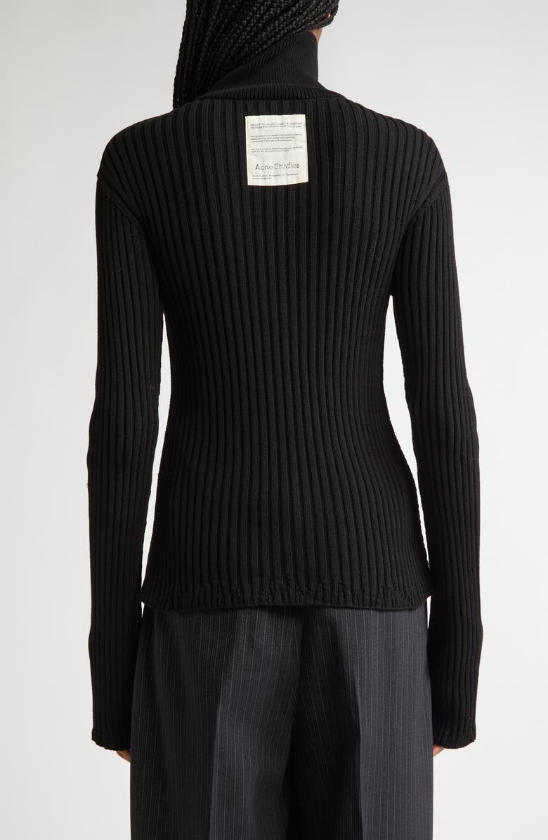 Acne Studios Koton Zip Cotton Rib Cardigan, Alternate, color, Black 900