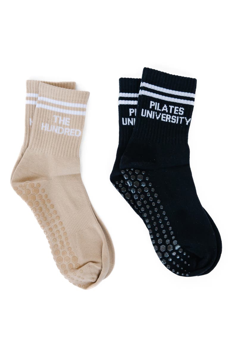 Pilates University 1883 Assorted 2-Pack Nonslip Grip Quarter Socks, Main, color, Black- Saint-Tropez Sand