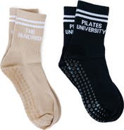 Pilates University 1883 Assorted 2-Pack Nonslip Grip Quarter Socks