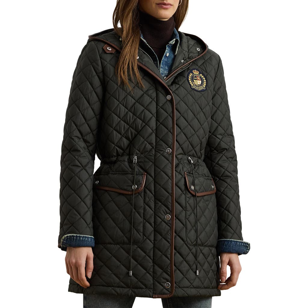 Ralph Lauren Lauren Logo Patch Quilted Coat In Black