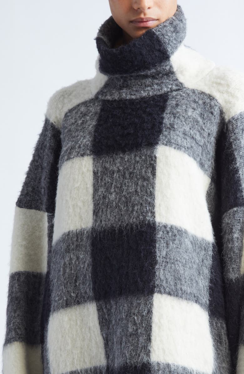 Proenza Schouler Kai Brushed Glen Plaid Baby Alpaca & Merino Wool Blend Sweater, Alternate, color, Black Multi