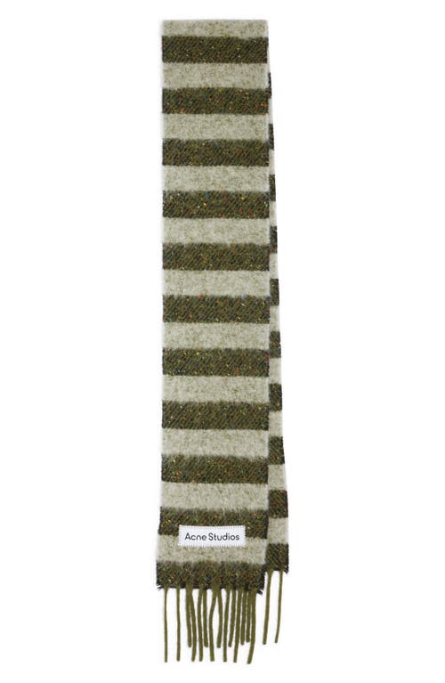 Acne Studios Vonkey Stripe Alpaca, Wool & Silk Blend Fringe Scarf In Green