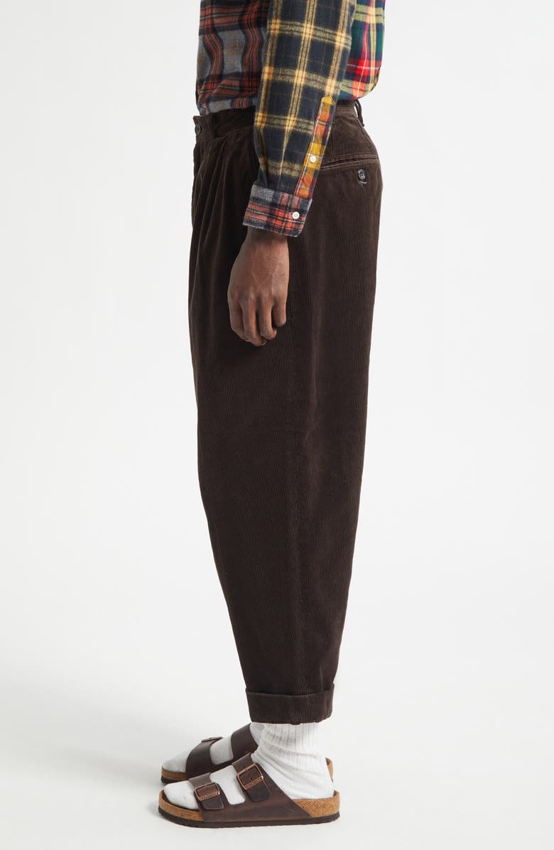 BEAMS Pleated Corduroy Tapered Leg Pants, Alternate, color, Dark Brown