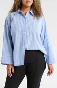 Caslon® Stripe Cotton Poplin Button-Up Shirt