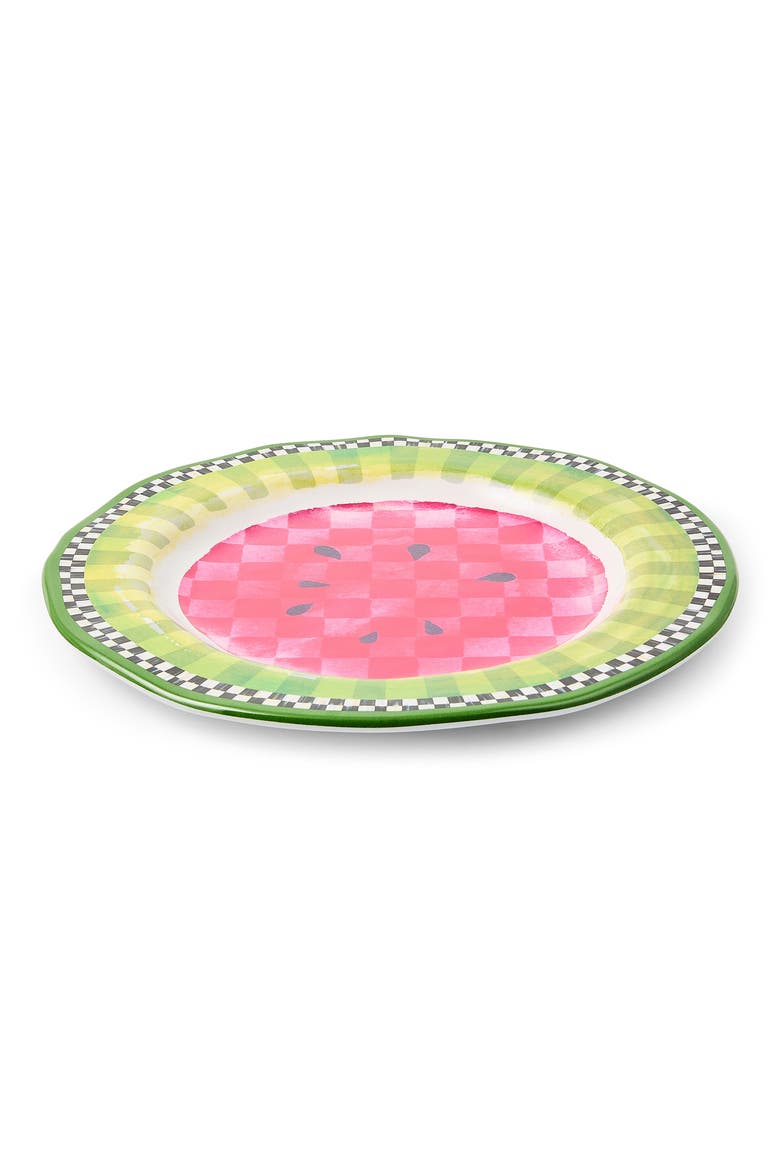 Set of 4 Watermelon Melamine Dinner Plates, Alternate, color, GREEN