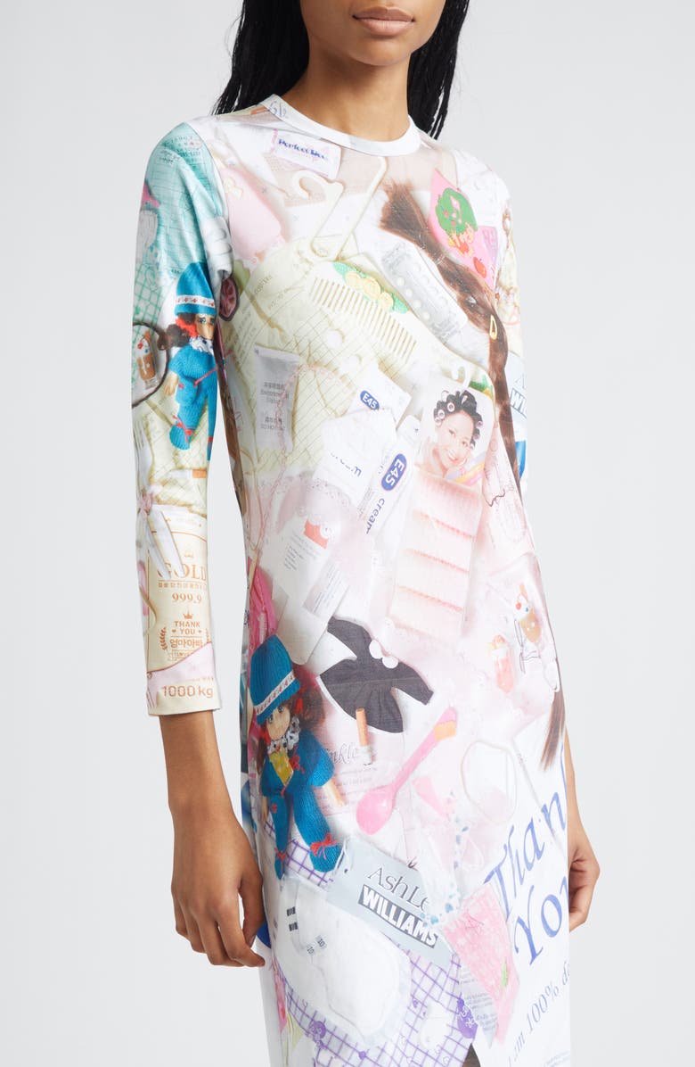 Ashley Williams Treasures Print Long Sleeve Jersey A-Line Dress, Alternate, color, White Multi