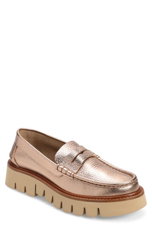 Pedro Garcia Sebas Lug Metallic Penny Loafer in Rose Gold Cervo Lame 