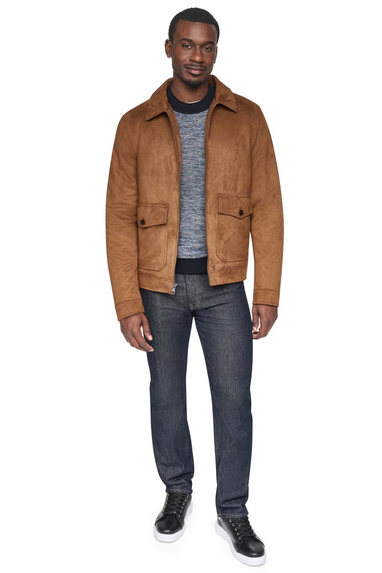 Faux Suede Trucker Jacket, Alternate, color, COGNAC
