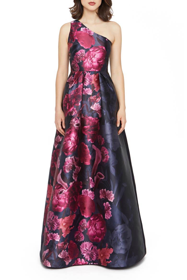 Dianna One-Shoulder Evening Gown, Main, color, DARK TWILIGHT MULTI