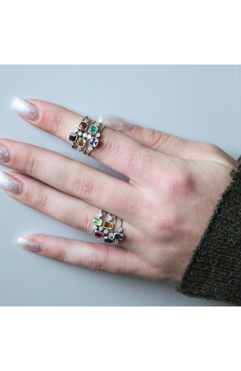 LuvMyJewelry Emerald Cut Citrine & Diamond Birthstone Ring in 14K Gold, Alternate, color, White Gold