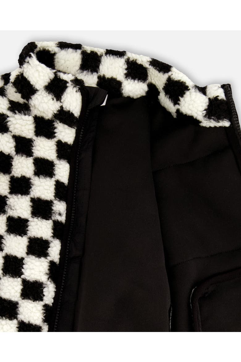 Gender Inclusive Long Sleeve Fleece Jacket Checkerboard, Alternate, color, Black Checkerboard