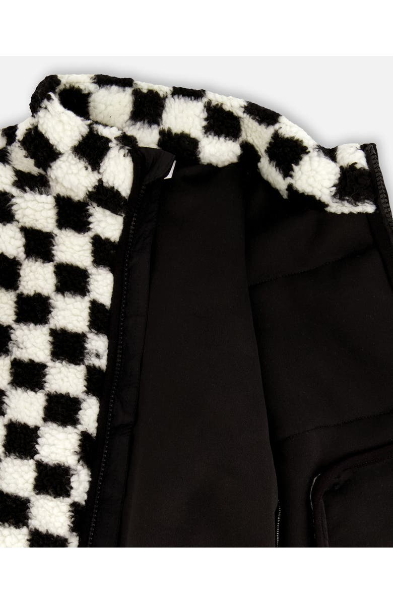 Deux par Deux Gender Inclusive Long Sleeve Fleece Jacket Checkerboard, Alternate, color, Black Checkerboard