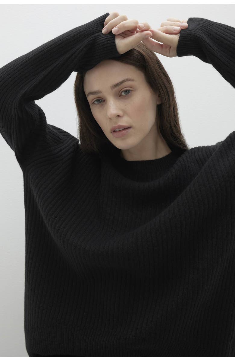 NAKED CASHMERE Campbell Ribbed Crewneck Cashmere Sweater, Alternate, color, Black