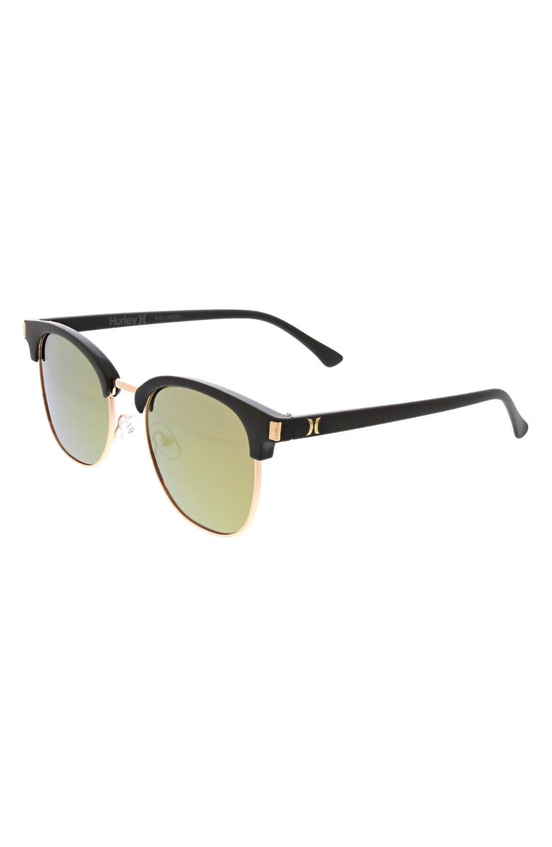 Hurley 52mm Retro Half Rim Sunglasses, Alternate, color, Matte Black