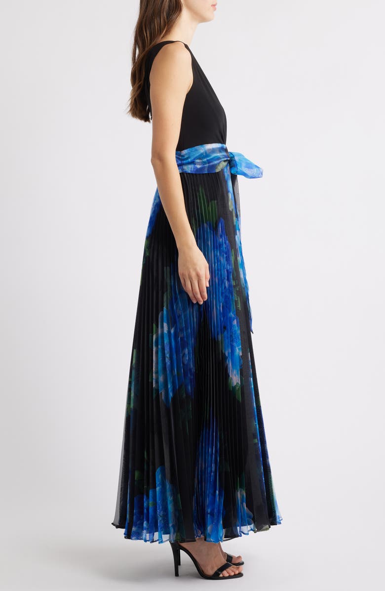 Eliza J Pleated Sleeveless Gown, Alternate, color, Black Blue