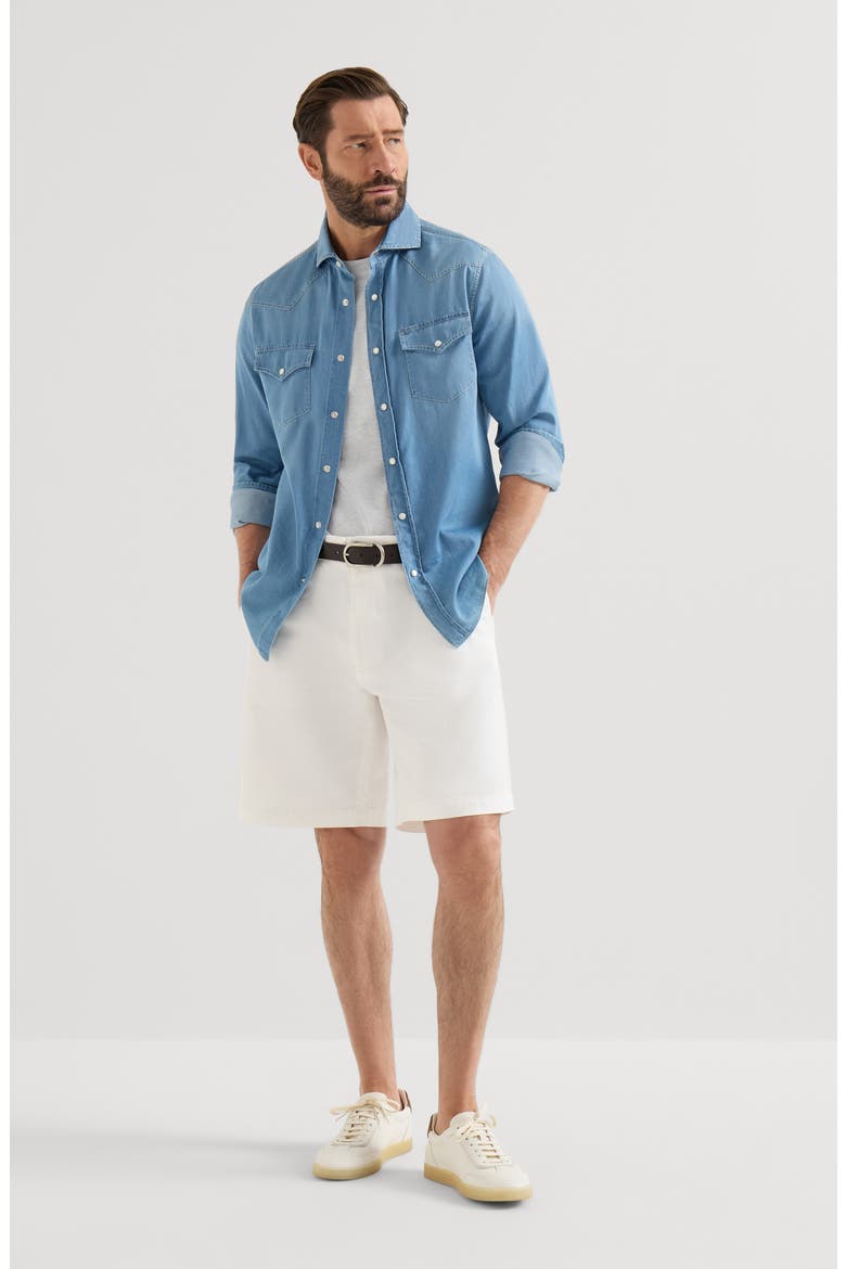 Garment-dyed Bermuda shorts in twisted cotton gabardine, Alternate, color, White