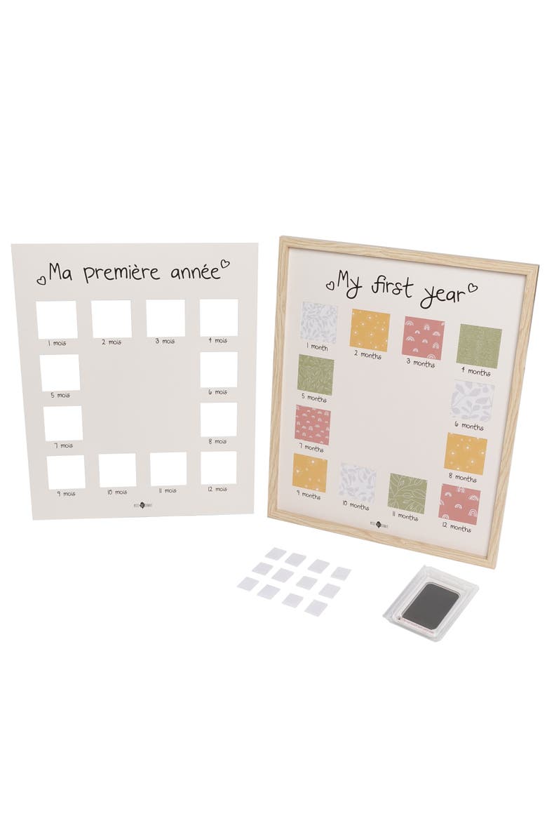 Petit Artichaut My First Year Memory Frame - Clean Touch Inkless Hand & Footprint Keepsake Kit, Alternate, color, Beige