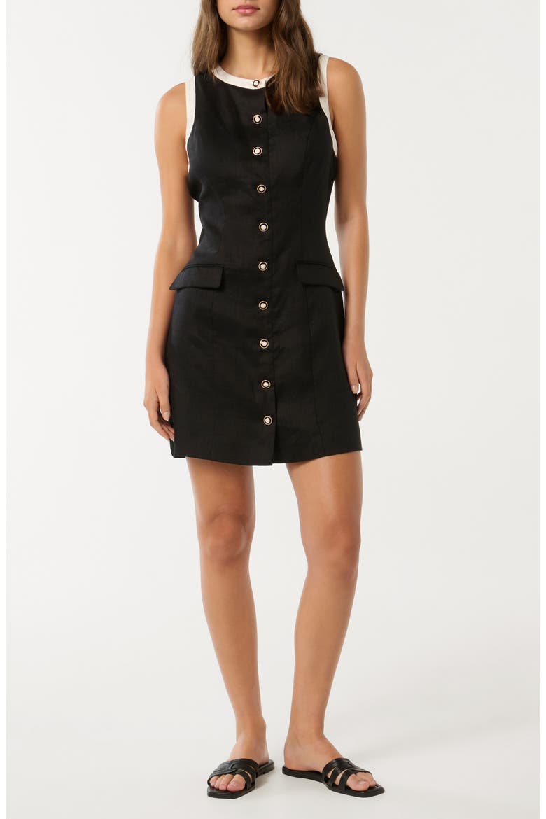 Montana Contrast Sleeveless Linen Sheath Minidress, Main, color, BLACK / PORCELAIN