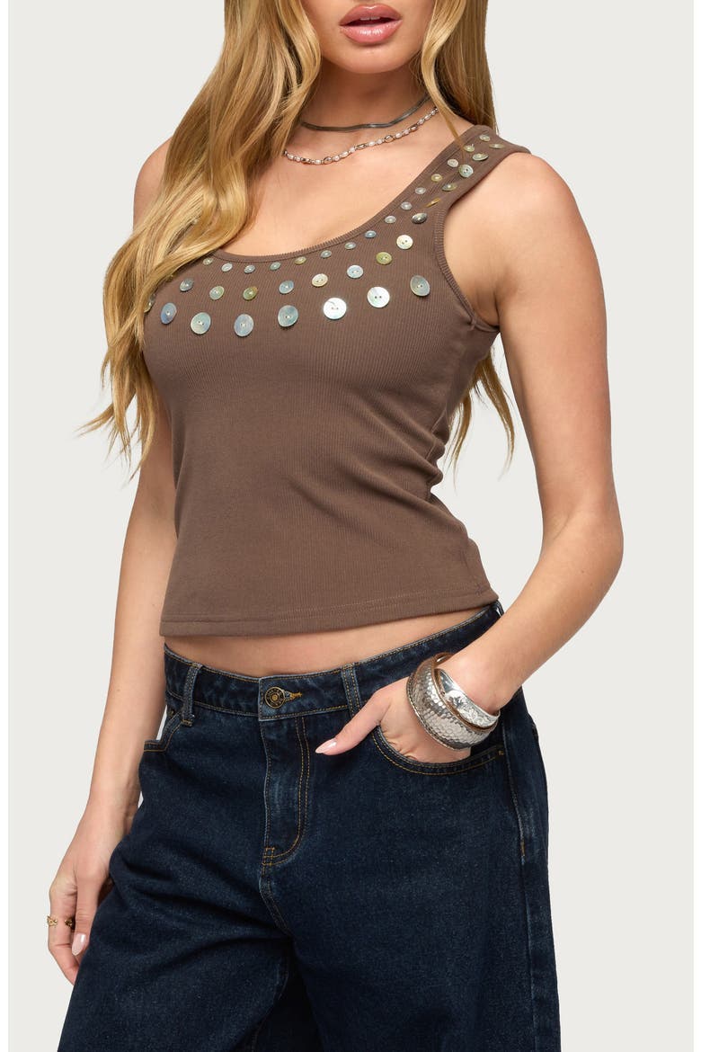 Beach Babe Pearly Button Tank, Alternate, color, BROWN