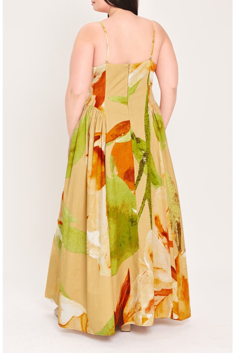 Floral Cotton Maxi Dress, Alternate, color, KHAKI