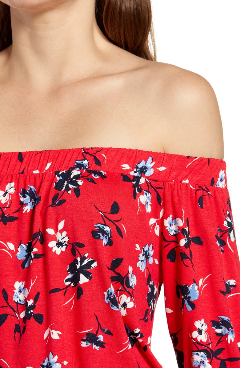 Loveappella Floral Off the Shoulder Top, Alternate, color, Red