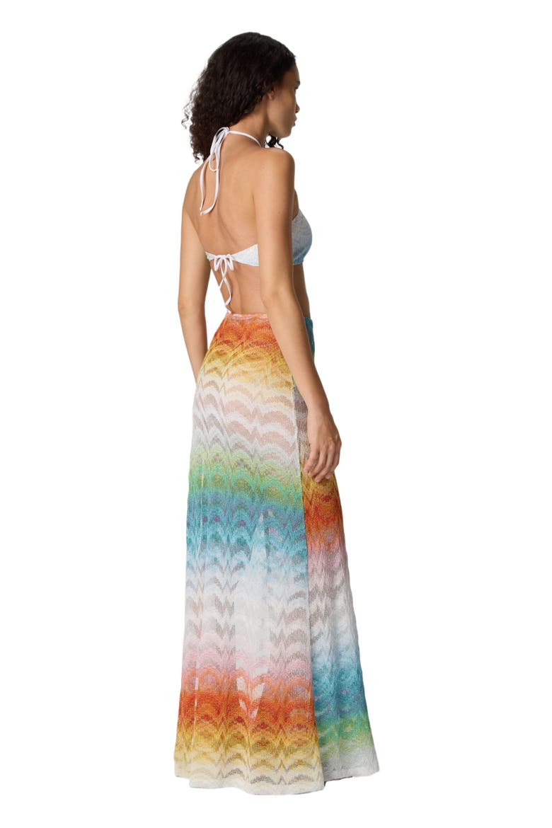 Long Skirt In Shaded Lamé Viscose With Slit, Alternate, color, Multicoloured