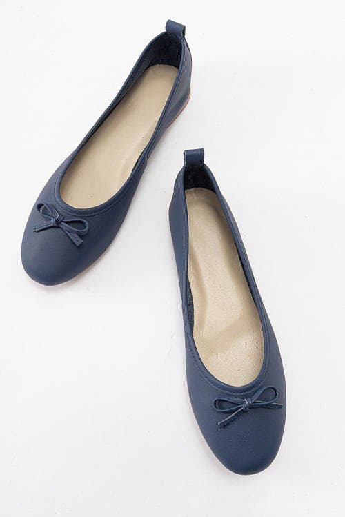Forever & Always Shoes Florence Leather Ballerina Flats In Navy Blue Leather