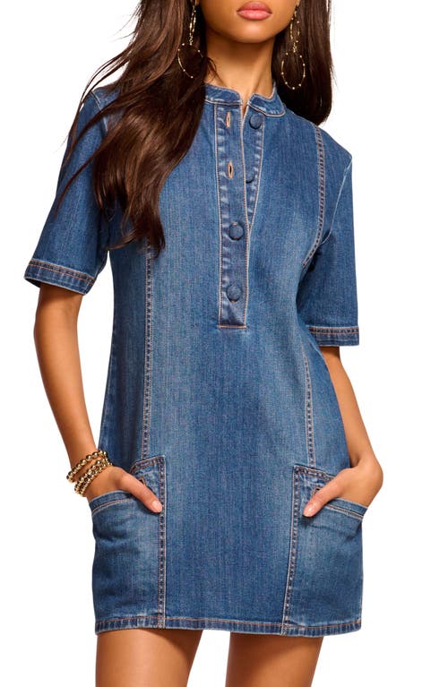 Ramy Brook Skylar Short Sleeve Denim Mini Dress In Medium Wash
