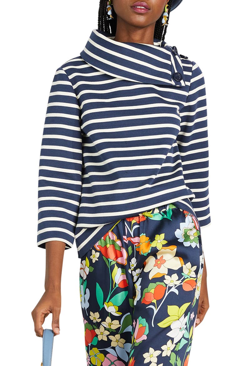 stripe ponte top, Main, color, BLAZER BLUE/ CREAM
