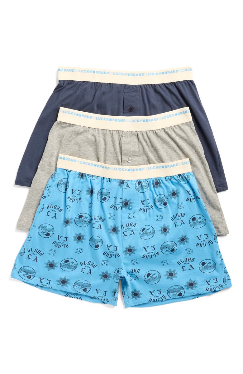Lucky Brand Pack of Three Knit Boxers, Main, color, Blue/Grey