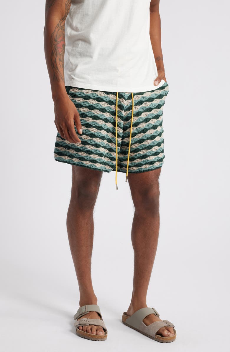 DIET STARTS MONDAY Beach Wavy Cotton Crochet Shorts, Main, color, Seafoam Wave