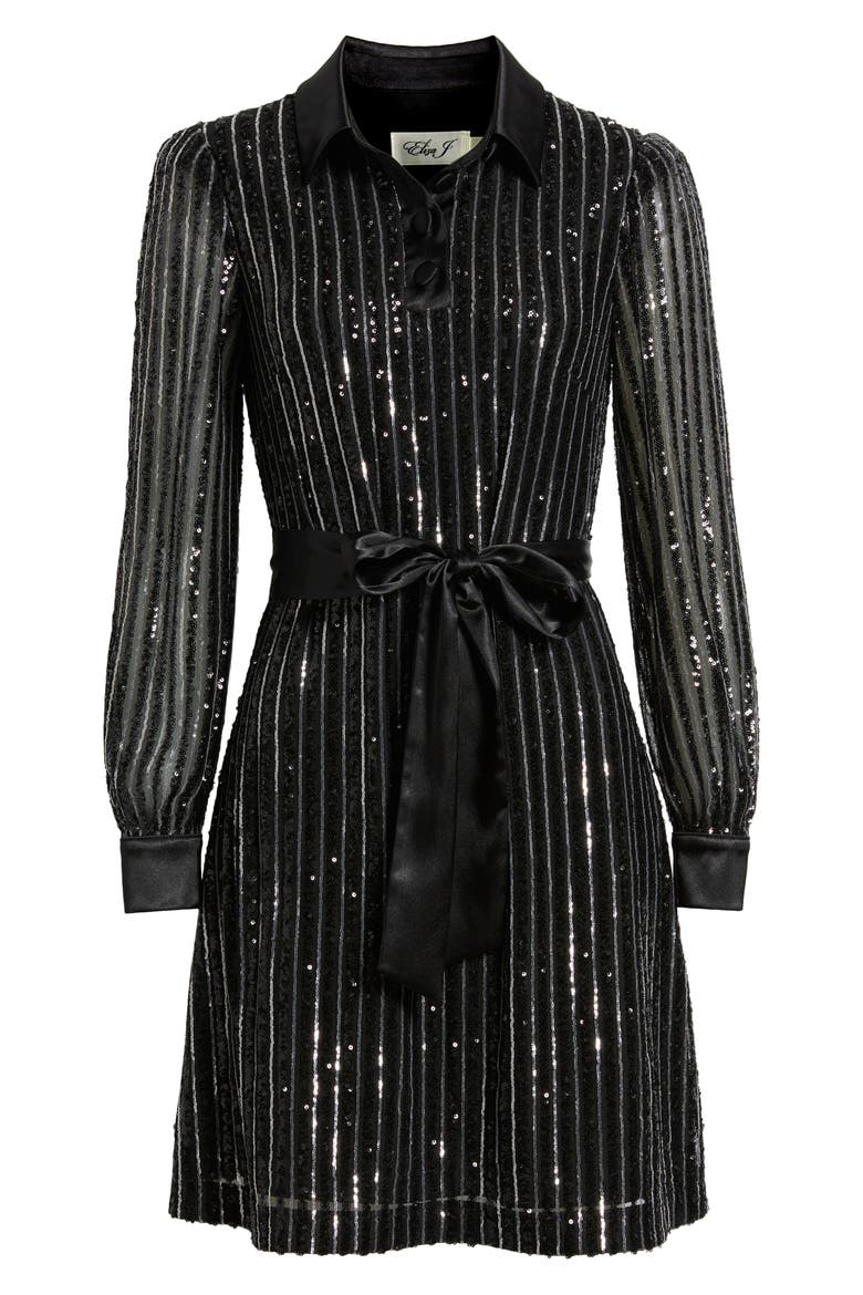 stripes binding long sleeve sequin party dress Sequin Stripe Long Sleeve Belted Shirtdress (Women)