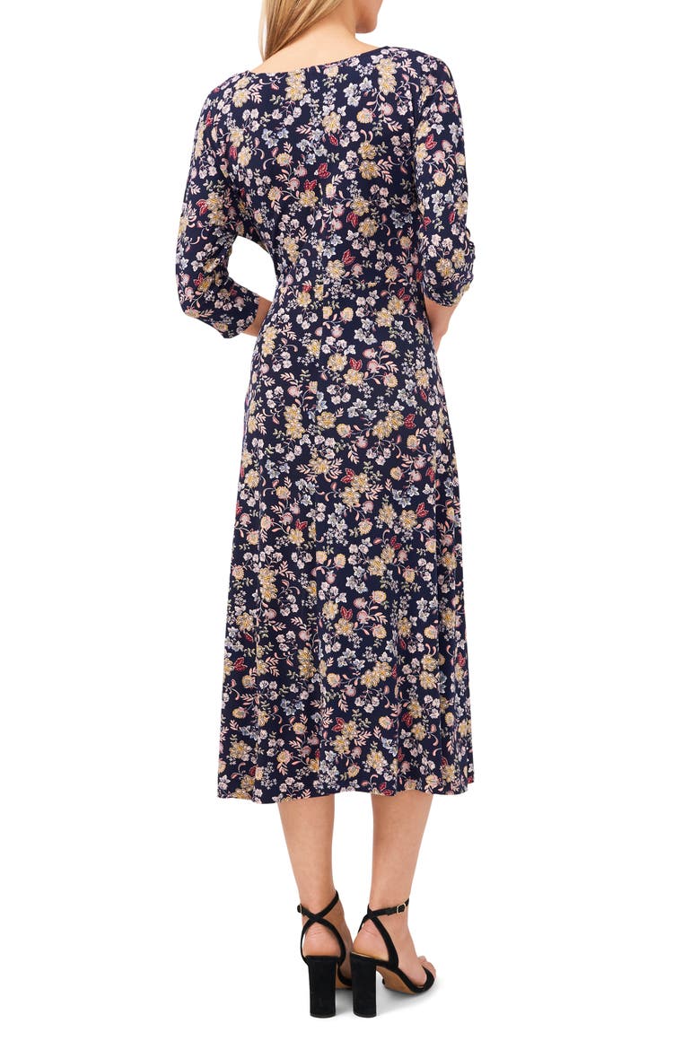 Floral Tie Front Midi Dress, Alternate, color, NAVY/YELLOW 472