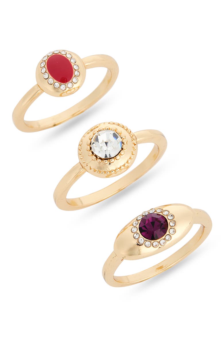 Set of 3 Stone Rings, Main, color, BLACK MULTI- GOLD