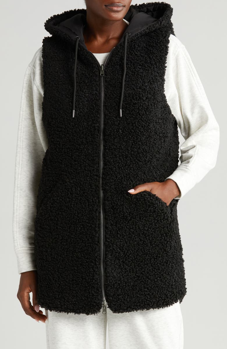 Zella Cozy Insulated Hooded Faux Shearling Reversible Vest, Main, color,