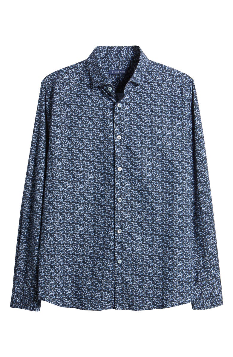 Stone Rose Watercolor Ditsy Floral Print Button-Up Shirt, Alternate, color, 
