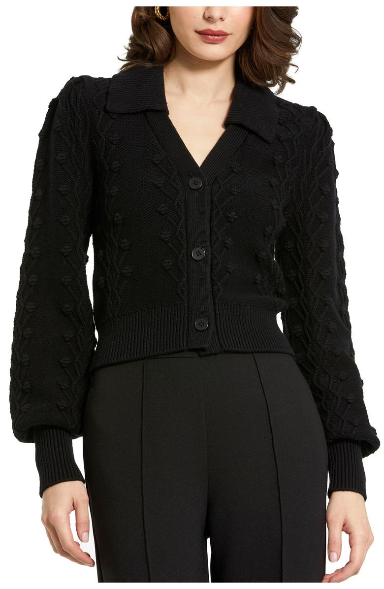 Mac Duggal Bobble Knit Button Up Cardigan, Main, color, Black