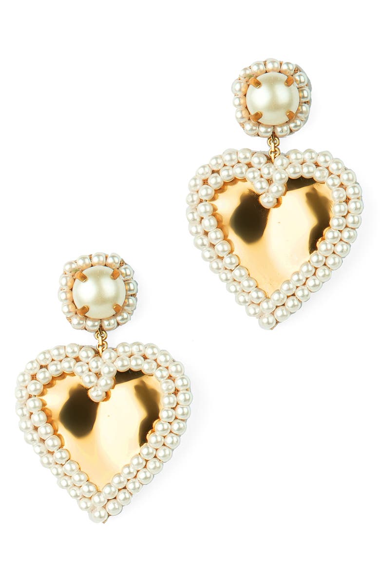 Deepa Gurnani Artis Faux Pearl Heart Drop Earrings, Main, color, Gold