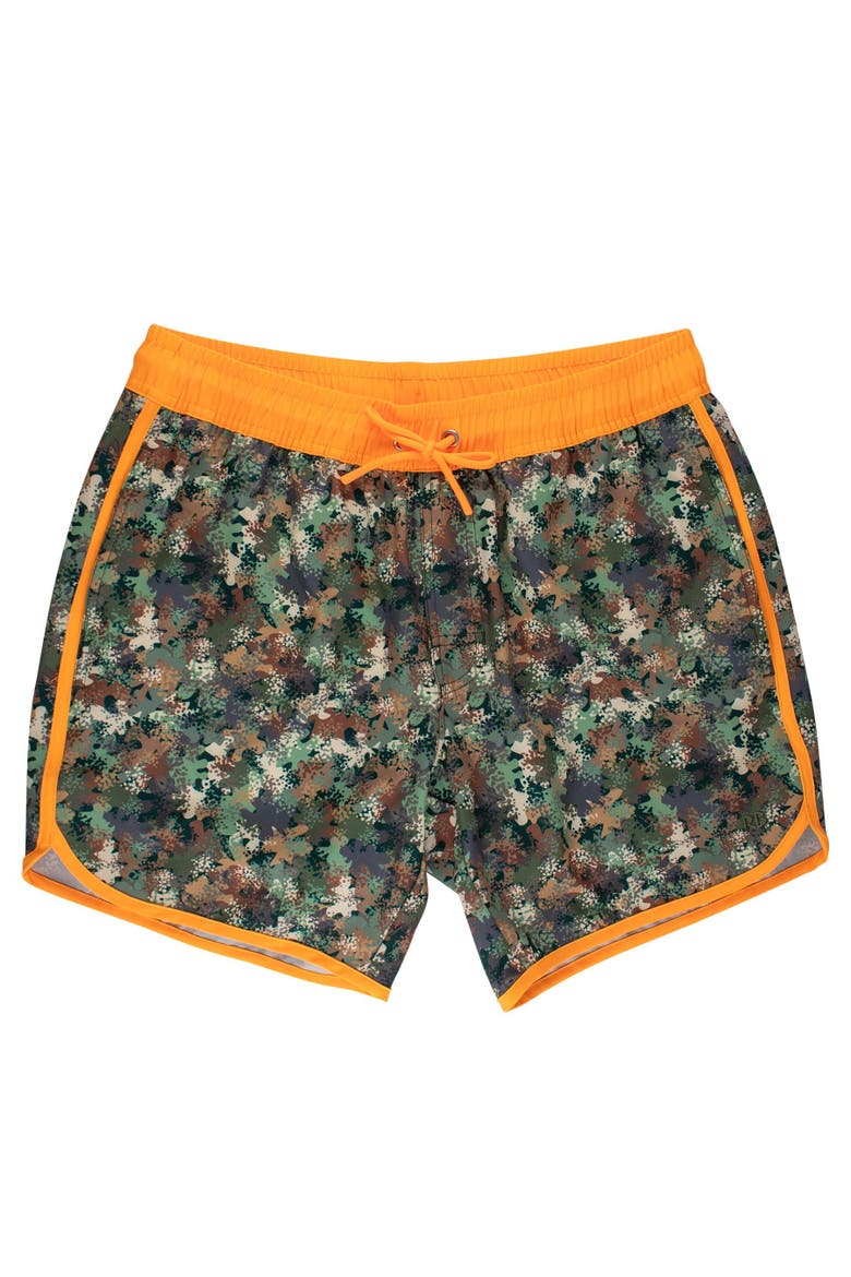 UPF50+ Sun Protected Men's Stretch Dolphin Hem Swim Trunks, Main, color, Classic Camo