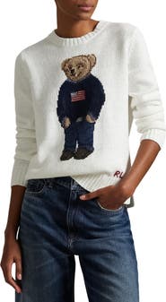 Polo Ralph Lauren Polo Bear Embroidered Linen & Cotton Crewneck Sweater