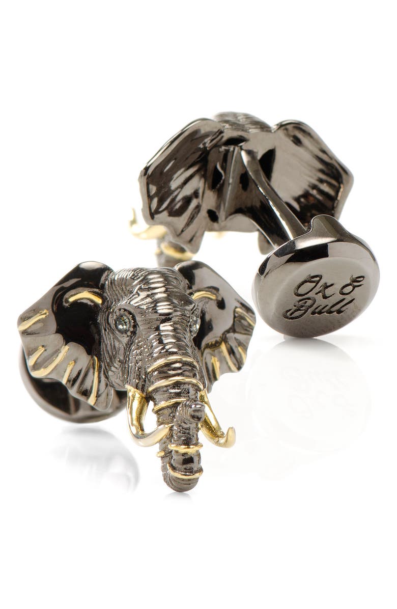 Cufflinks, Inc. Sterling Silver & 14K Gold Elephant Head Cuff Links, Alternate, color, Gunmetal