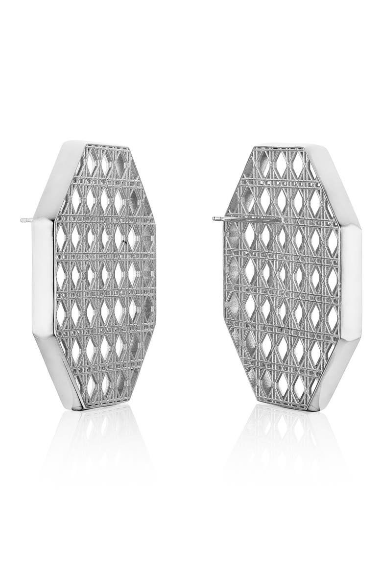 Cane Octagonal Stud Earrings, Alternate, color, STERLING SILVER