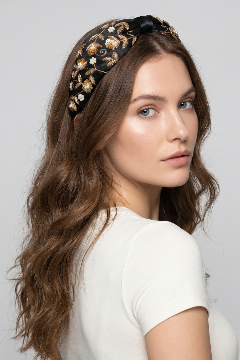 Midnight Bloom Embellished Headband, Alternate, color, Black