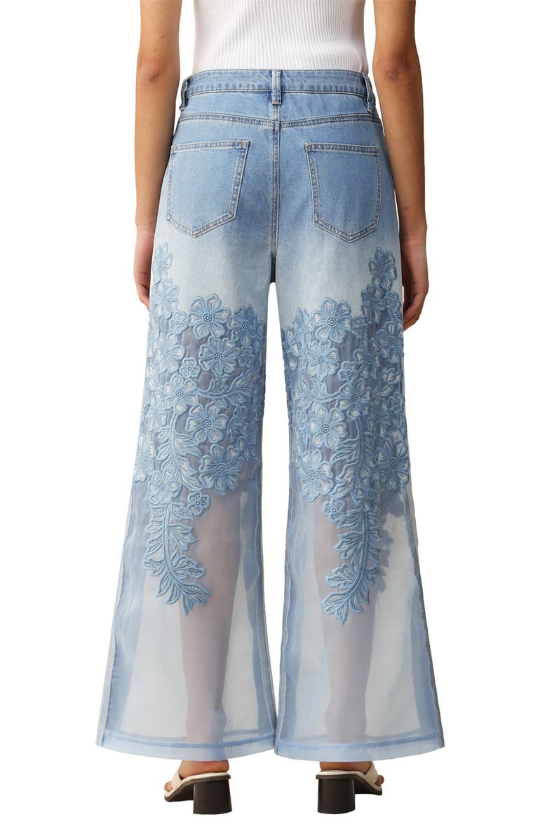 Bayeas Embroidered High Waist Wide Leg Jeans, Alternate, color, Light Blue